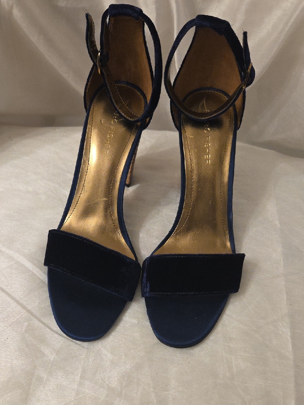 Marc Fisher Navy Velvet Ankle-Strap Heels